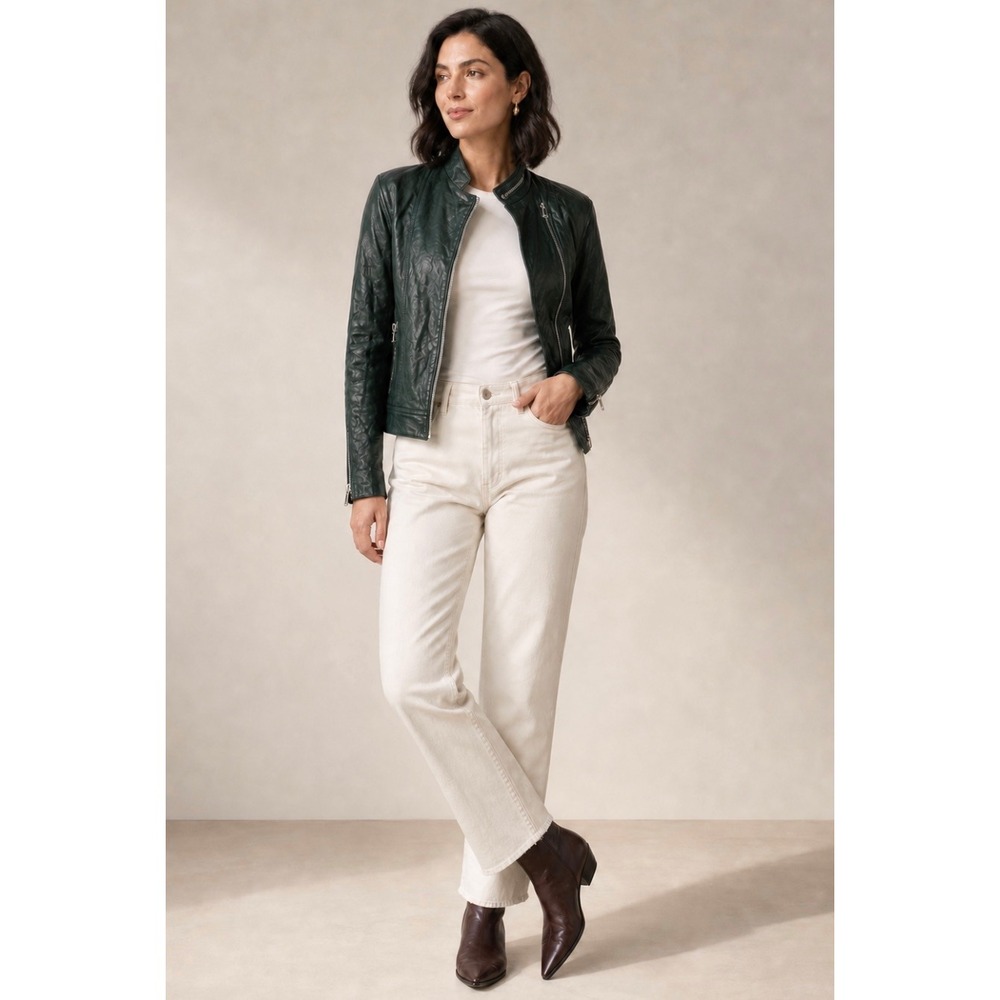 L'AGENCE Devon Green Lamb Leather Moto Jacket Size 6